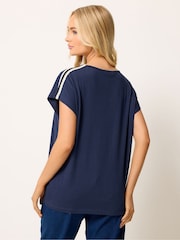 M&Co Blue V Neck Trim T Shirt - Image 3 of 5