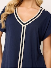 M&Co Blue V Neck Trim T Shirt - Image 4 of 5