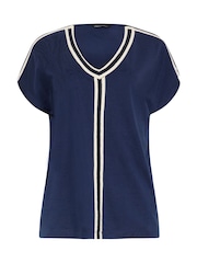 M&Co Blue V Neck Trim T Shirt - Image 5 of 5