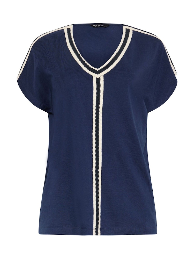 M&Co Blue V Neck Trim T Shirt - Image 5 of 5