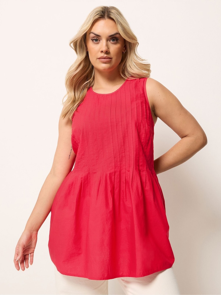 Yours Curve Red Pleated Peplum Top - Image 1 of 5