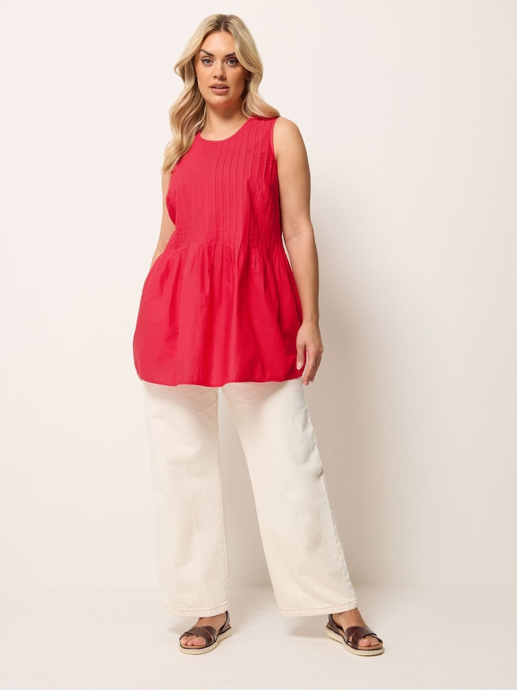 Yours Curve Red Pleated Peplum Top - Image 2 of 5