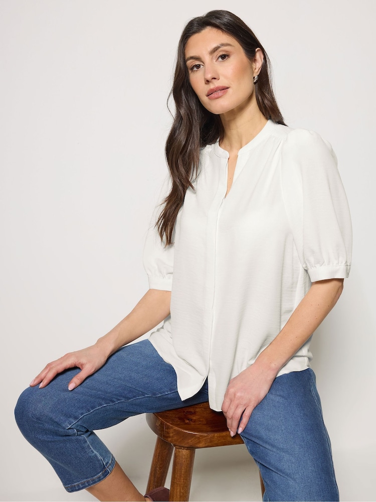 M&Co White Short Puff Sleeve Blouse - Image 1 of 6