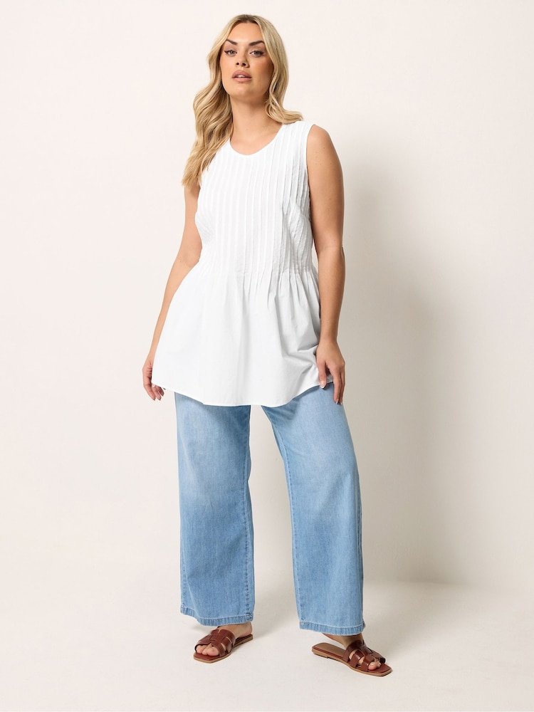 Yours Curve White Pleated Peplum Top - Image 2 of 5