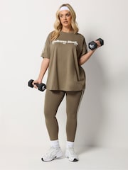 Yours Curve Brown Wellness Studio Active T-Shirt - Image 2 of 7