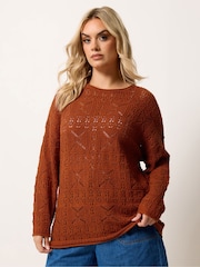 Yours Curve Red Pointelle Stitch Long Sleeve Jumper - Image 1 of 6