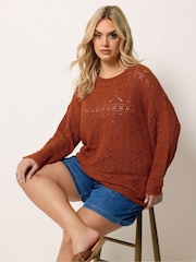Yours Curve Red Pointelle Stitch Long Sleeve Jumper - Image 2 of 6