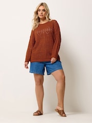 Yours Curve Red Pointelle Stitch Long Sleeve Jumper - Image 4 of 6
