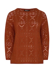 Yours Curve Red Pointelle Stitch Long Sleeve Jumper - Image 6 of 6