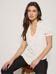 M&Co Cream Textured Frill Blouse - Image 1 of 6