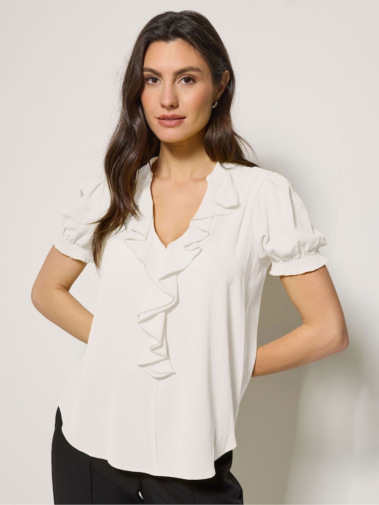 M&Co Cream Textured Frill Blouse - Image 2 of 6