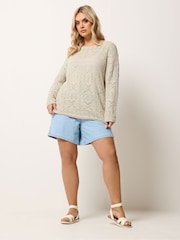 Yours Curve Natural Pointelle Stitch Long Sleeve Jumper - Image 2 of 5