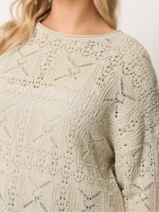 Yours Curve Natural Pointelle Stitch Long Sleeve Jumper - Image 4 of 5