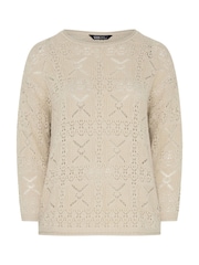 Yours Curve Natural Pointelle Stitch Long Sleeve Jumper - Image 5 of 5