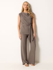Long Tall Sally Brown Textured Wide Leg Trousers - Image 1 of 5