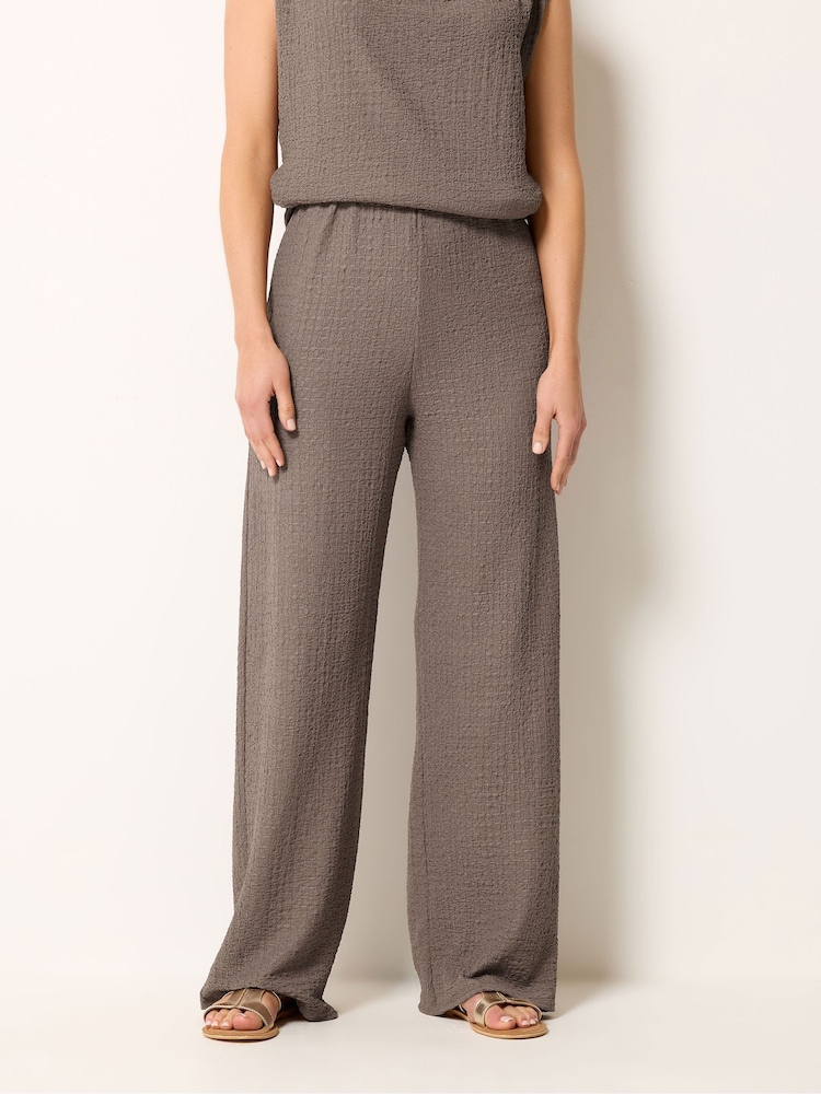 Long Tall Sally Brown Textured Wide Leg Trousers - Image 2 of 5