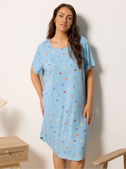 Yours Curve Blue Soft Touch Dipped Back Nightdress - Image 1 of 5