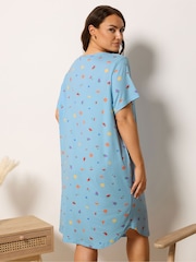 Yours Curve Blue Soft Touch Dipped Back Nightdress - Image 2 of 5