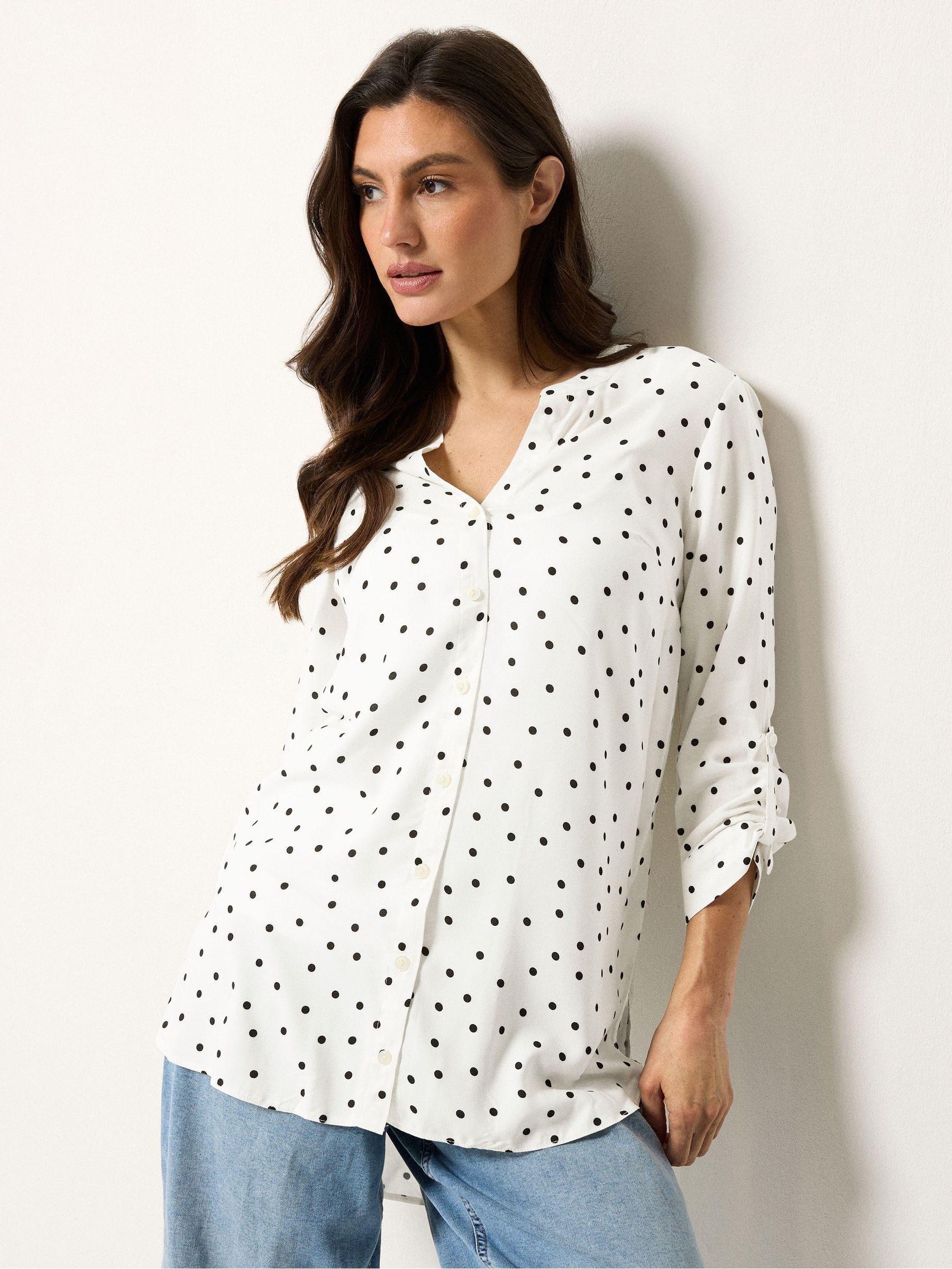 M & Co Women's Cream Polka Dot Shirt