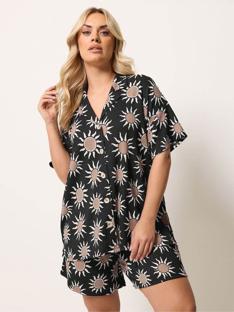 Yours Curve Black Textured Resort Shirt - Image 1 of 5