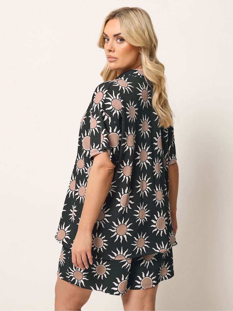 Yours Curve Black Textured Resort Shirt - Image 2 of 5