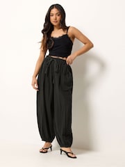 PixieGirl Petite Black Cheesecloth Balloon Trousers - Image 1 of 5