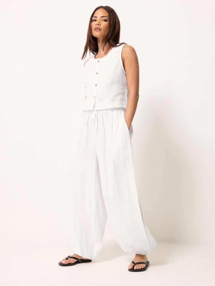 PixieGirl Petite White Cheesecloth Balloon Trousers - Image 1 of 4 PixieGirl Petite White Cheesecloth Balloon Trousers - Image 1 of 4