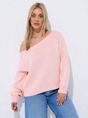 Yours Curve Pink Limited Off Shoulder Knitted Jumper - Image 1 of 5