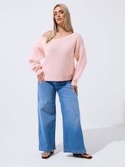 Yours Curve Pink Limited Off Shoulder Knitted Jumper - Image 2 of 5
