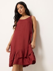 PixieGirl Petite Red Double Frill Hem Midi Dress - Image 1 of 7