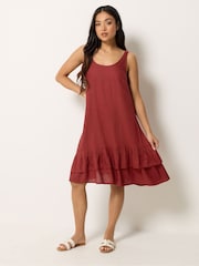 PixieGirl Petite Red Double Frill Hem Midi Dress - Image 2 of 7