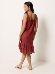 PixieGirl Petite Red Double Frill Hem Midi Dress - Image 3 of 7
