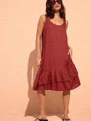 PixieGirl Petite Red Double Frill Hem Midi Dress - Image 5 of 7