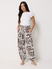 PixieGirl Petite Brown Abstract Print Wide Hareem Trousers - Image 1 of 5