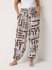 PixieGirl Petite Brown Abstract Print Wide Hareem Trousers - Image 2 of 5