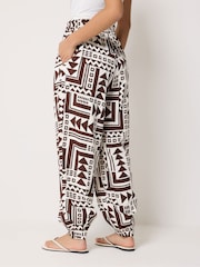 PixieGirl Petite Brown Abstract Print Wide Hareem Trousers - Image 3 of 5
