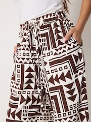 PixieGirl Petite Brown Abstract Print Wide Hareem Trousers - Image 4 of 5