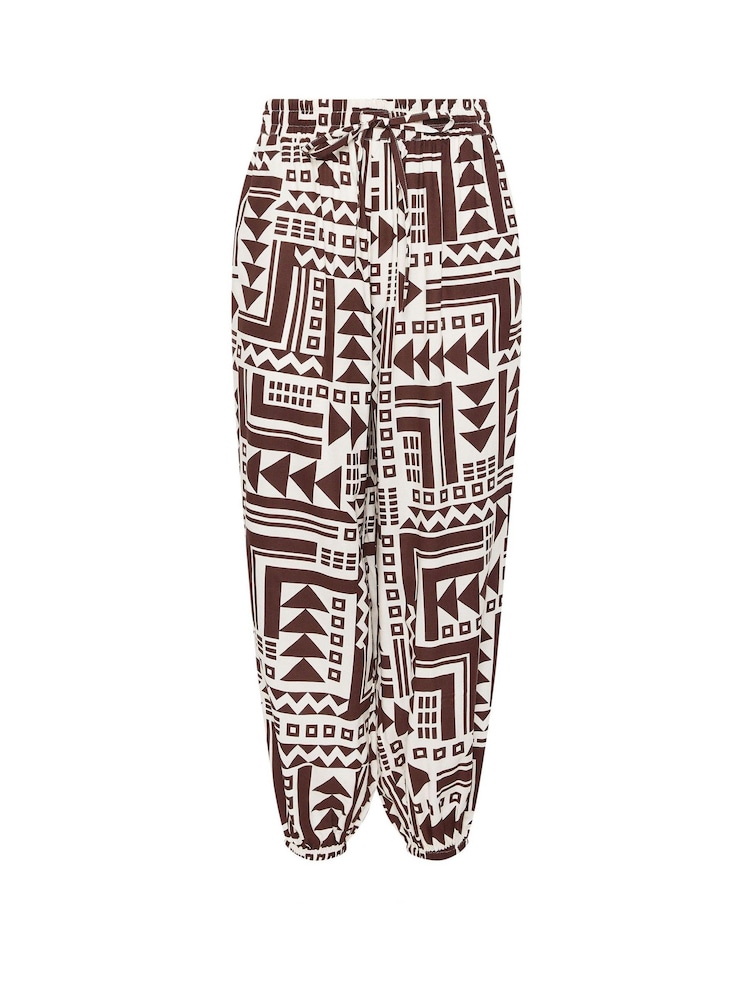 PixieGirl Petite Brown Abstract Print Wide Hareem Trousers - Image 5 of 5