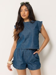 PixieGirl Petite Blue Denim Frill Vest - Image 1 of 6