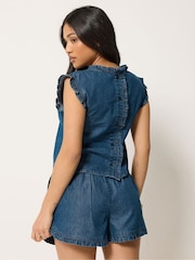 PixieGirl Petite Blue Denim Frill Vest - Image 3 of 6