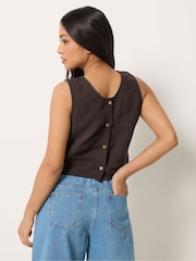 PixieGirl Petite Brown Cheesecloth Button Top - Image 3 of 5
