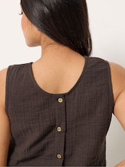 PixieGirl Petite Brown Cheesecloth Button Top - Image 4 of 5