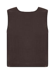 PixieGirl Petite Brown Cheesecloth Button Top - Image 5 of 5