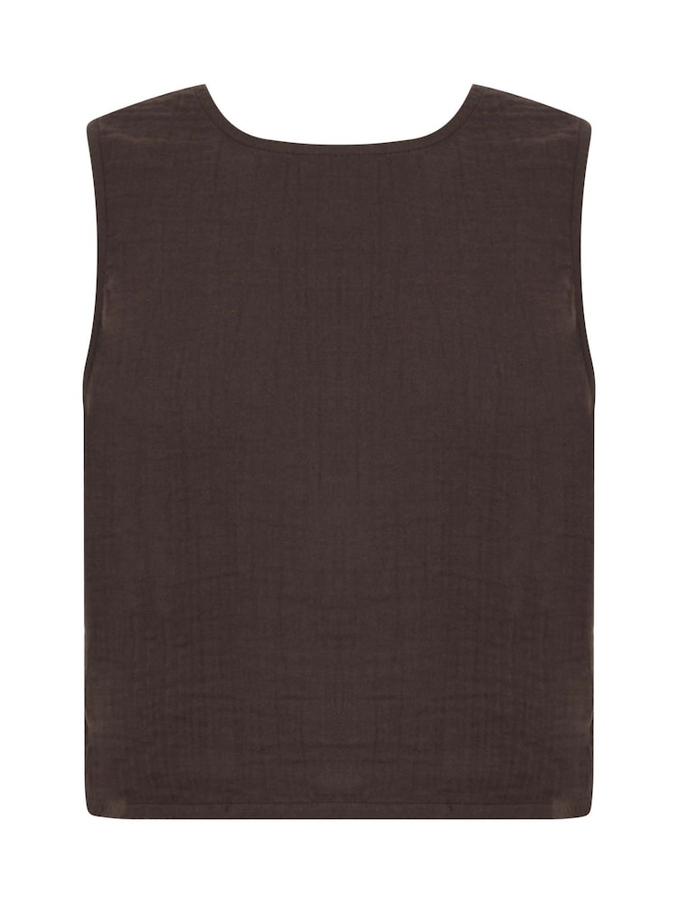 PixieGirl Petite Brown Cheesecloth Button Top - Image 5 of 5 PixieGirl Petite Brown Cheesecloth Button Top - Image 5 of 5