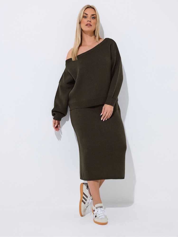 Yours Curve Brown Limited Off Shoulder Knitted Jumper - Image 2 of 5