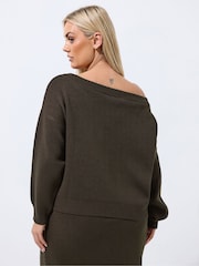 Yours Curve Brown Limited Off Shoulder Knitted Jumper - Image 3 of 5
