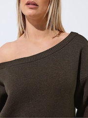 Yours Curve Brown Limited Off Shoulder Knitted Jumper - Image 4 of 5