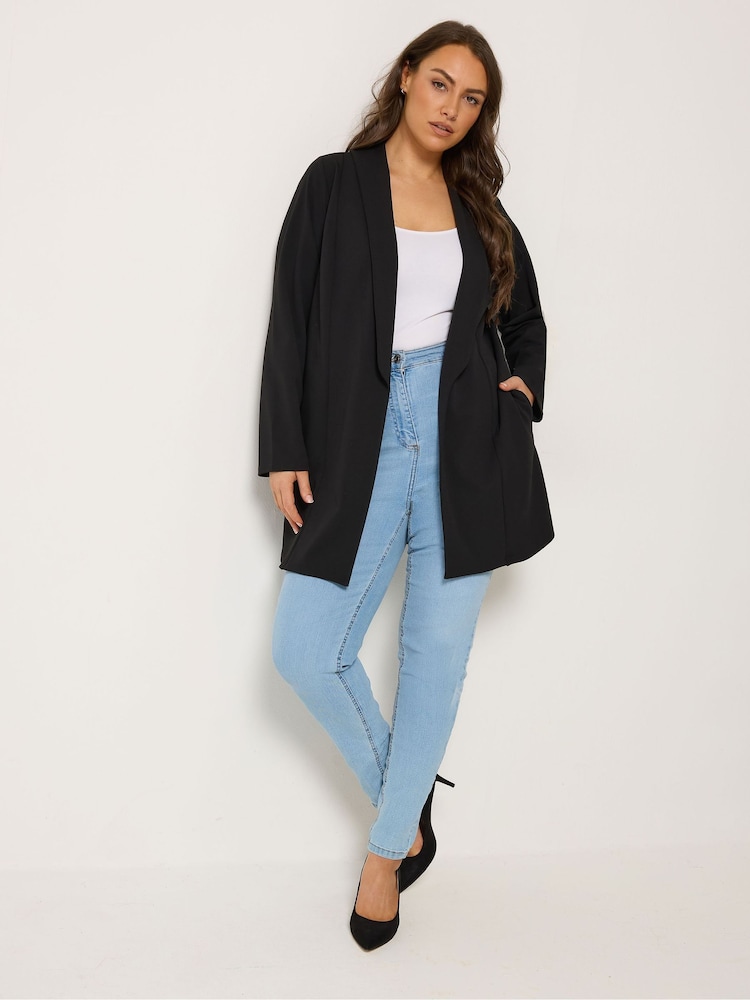 أسود - Yours Curve Shawl Collar Scuba Blazer - Image 2 of 6