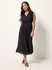 PixieGirl Petite Black Wrap Front Midi Dress - Image 3 of 5