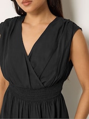 PixieGirl Petite Black Wrap Front Midi Dress - Image 4 of 5